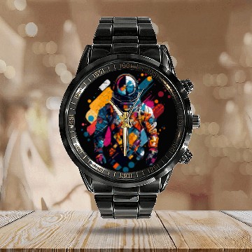 Discover Galactic Harmony Astronaut in Colorful Geometric Splendor Baseball Tees Calendar Steel Band Watch