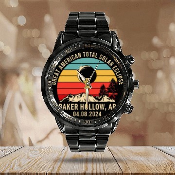 Discover Baker Hollow AR Arkansas Total Solar Eclipse 2024 Calendar Steel Band Watch