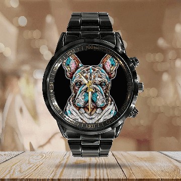 Discover French Bulldog Frenchie Abstract Calendar Steel Band Watch