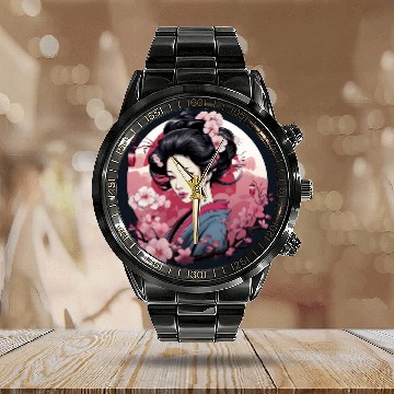 Discover Elegant Geishas Journey Japan Vector Calendar Steel Band Watch
