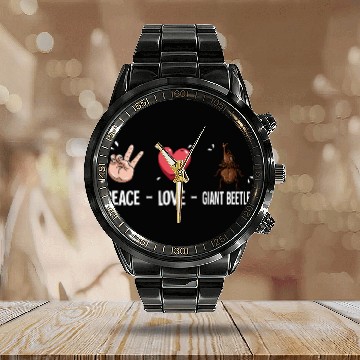 Discover Peace Love Giant Beetles Calendar Steel Band Watch