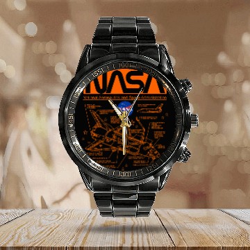 Discover Lacrosse Gift NASA Space Shuttle Schematic Worm and Insignia Logo 21 Zip Calendar Steel Band Watch