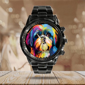 Discover Colorful Pop Art Shih Tzu Calendar Steel Band Watch