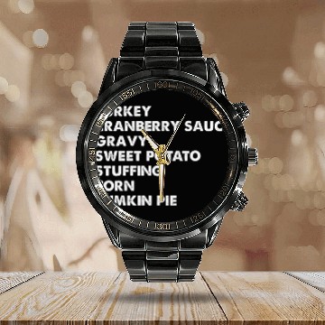 Discover Turkey Cranberry gravy sweet potato stuffing corn pumkin pie 23 Baseball Tees Calendar Steel Band Watch