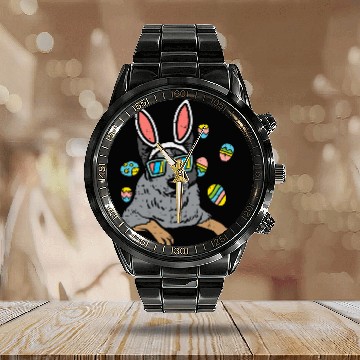 Discover Heeler Bunny Ears Glasses Easter Eggs Australian Cattle Dog Calendar Steel Band Watch