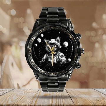 Discover Galaxy Kitty Astronaut Cat Adventure in Space 1 Calendar Steel Band Watch
