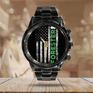Discover Forest Forestry Worker American Flag Forester Calendar Steel Band Watch