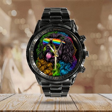 Discover LGBT Gay Pride Newfoundland dog Calendar Steel Band Watch