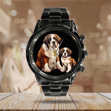 Discover Cute Dogs Saint Bernard Calendar Steel Band Watch