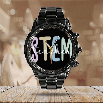 Discover STEM Teacher Science Technology Engineering Math Calendar Steel Band Watch