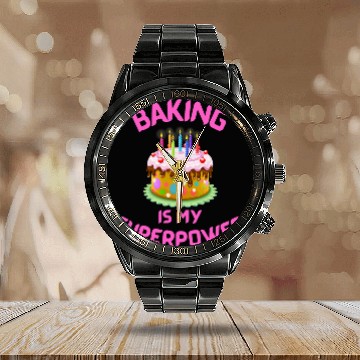 Discover Baking Is My Superpower Delicious Cupcake BakerCake Maker Calendar Steel Band Watch