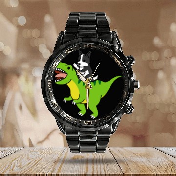 Discover Border Collie Riding TRexs Dinosaur Dog 1 Baseball Tees Calendar Steel Band Watch