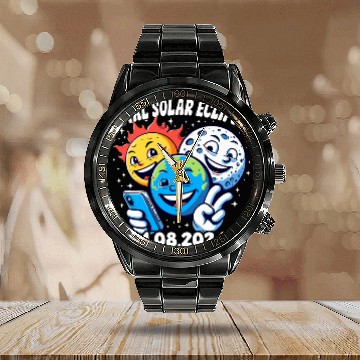 Discover Funny Earth Moon Sun Total Solar Eclipse April 8 2024 Baseball Tees Calendar Steel Band Watch