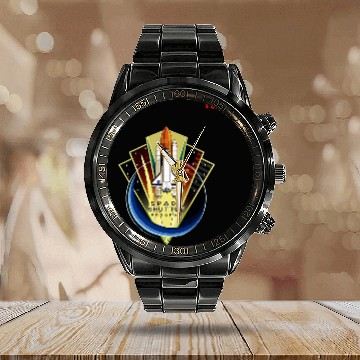 Discover Lacrosse Gift NASA Space Shuttle Program Worm Logo Calendar Steel Band Watch