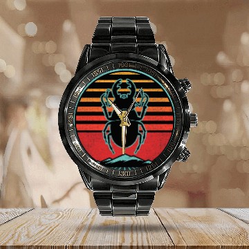Discover Stag Beetle Bug Retro vintages 80s Style Zip Calendar Steel Band Watch