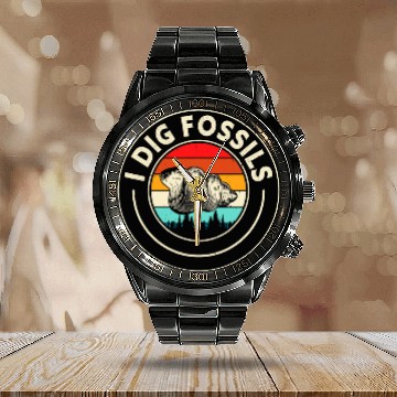 Discover Fossils Paleontology Dinosaur Lover Design Calendar Steel Band Watch