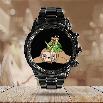 Discover Turtle with Snail 2Sloth Lazy Chill Nap Yoga Calendar Steel Band Watch
