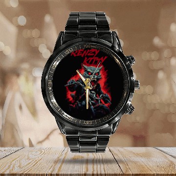 Discover Frenzy Cat 2Motorcycle Zombie Cat Calendar Steel Band Watch