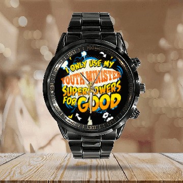 Discover Funny Youth Minister Superpowers Gag Baseball Tees Calendar Steel Band Watch