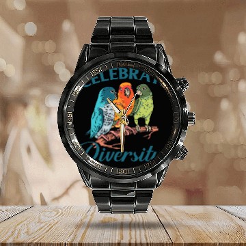 Discover Parrots Funny Bird Lover Celebrate Diversity Parrot Baseball Tees Calendar Steel Band Watch