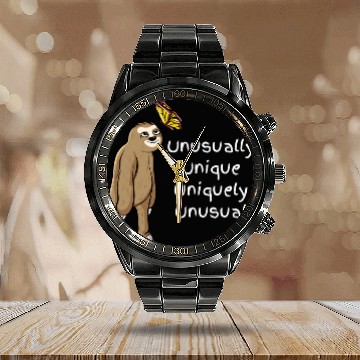 Discover Unusually uniques Uniquely Unusual 2Funny Sloth Butterfly Calendar Steel Band Watch