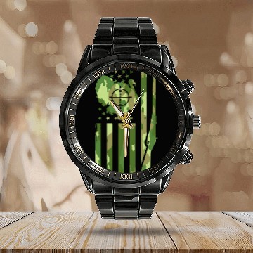 Discover Turkey Hunting American Flag Turkey Hunter Calendar Steel Band Watch