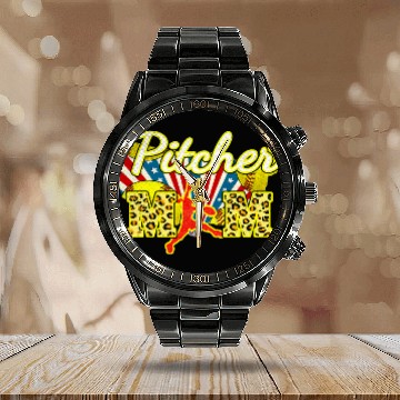 Discover Softball Mom Pitcher Animal Print Calendar Steel Band Watch