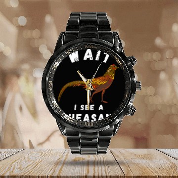 Discover Pheasant Hunting Wait I See A Pheasant Pheasant Hunter Zip Calendar Steel Band Watch