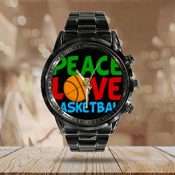 Discover Peace Love Basketball Baseball Tees Calendar Steel Band Watch