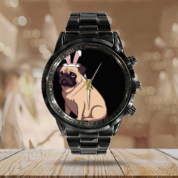 Discover Funny Easter Pug Dog Easter puggy Cute Pug Lover Baseball Tees Calendar Steel Band Watch