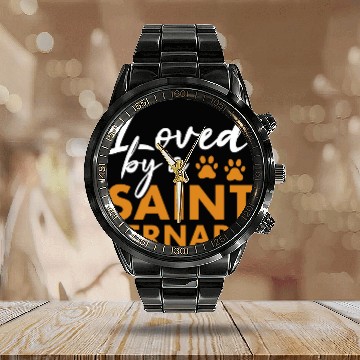 Discover Dog Loved By A Saint Bernard Baseball Tees Calendar Steel Band Watch