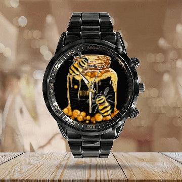 Discover Honey Jar With Honey Bees Beekeeping Calendar Steel Band Watch