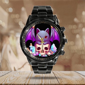 Discover Goth art Kawaii cat and skull Calendar Steel Band Watch