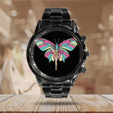 Discover Pastel Butterfly Moth Lavender Blue Yellow Mint Green Pink Calendar Steel Band Watch