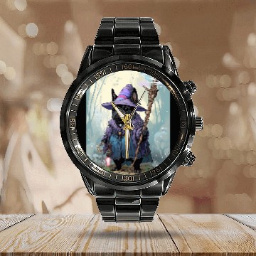 Discover French Bulldog Wizard Funny Dog Magic Calendar Steel Band Watch
