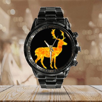 Discover Reindeer Deer Fires Burning Flames Calendar Steel Band Watch