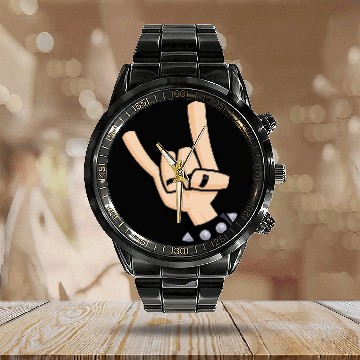 Discover Heavy Metal Devil Horns Hand Sign Calendar Steel Band Watch