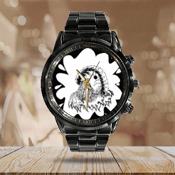Discover Patterned exotic parrot artwork black and white Mehndi 21 Calendar Steel Band Watch