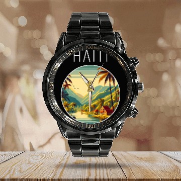 Discover Haiti scenery Art Deco Baseball Tees Calendar Steel Band Watch