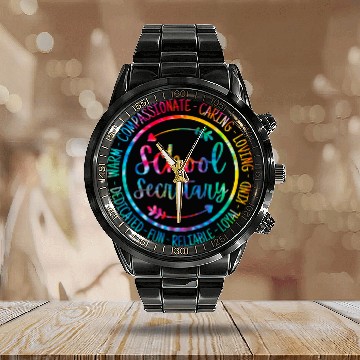 Discover Tie Dye School Secretary Administrative Assistant Office 22 Calendar Steel Band Watch