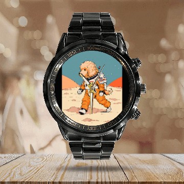 Discover Goldendoodle Mars Funny Dog Astronaut Baseball Tees Calendar Steel Band Watch