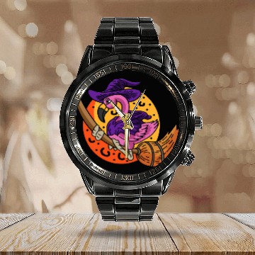 Discover Flamingo Witch Magician Calendar Steel Band Watch
