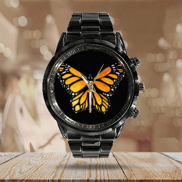 Discover Monarch Butterfly Art 3 Calendar Steel Band Watch