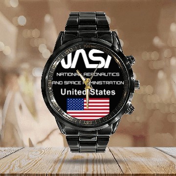 Discover Lacrosse Gift NASA US Flag Worm Logo Calendar Steel Band Watch