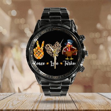 Discover peace love thanksgiving gobble turkey thanksgiving Baseball Tees Calendar Steel Band Watch