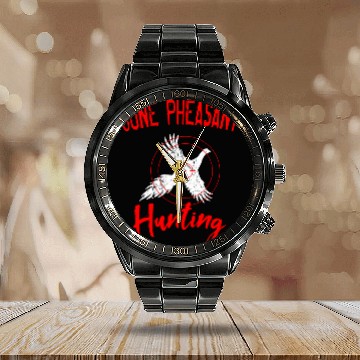Discover Pheasant Hunter Gone Dakota Bird Hunting Upland Calendar Steel Band Watch