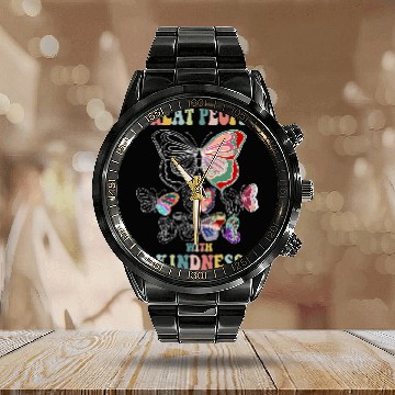 Discover Treat People With Kindness Butterfly 21 Zip Calendar Steel Band Watch
