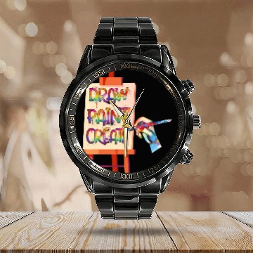 Discover Draw Paint Create Artist Funny Art Teacher Calendar Steel Band Watch