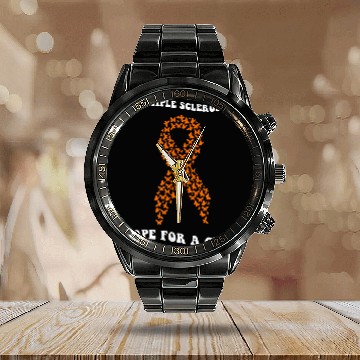 Discover Multiple Sclerosis Awareness Month MS Butterfly Orange Baseball Tees Calendar Steel Band Watch