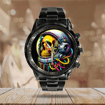 Discover Rainbow Astronaut Skull Space Lovers Cool Graphic Calendar Steel Band Watch 6 Calendar Steel Band Watch
